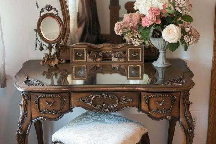 Carved Dressing Table with Mirror — handcrafted wooden furniture from Chiniot, Pakistan