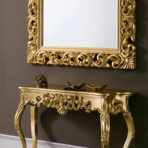 Gilded Carved Console & Mirror — handcrafted wooden furniture from Chiniot, Pakistan