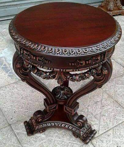 Round Carved Side Table — handcrafted wooden furniture from Chiniot, Pakistan