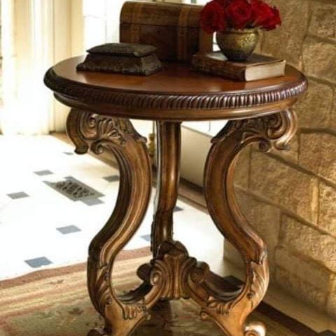 Scroll-Leg Round Side Table — handcrafted wooden furniture from Chiniot, Pakistan