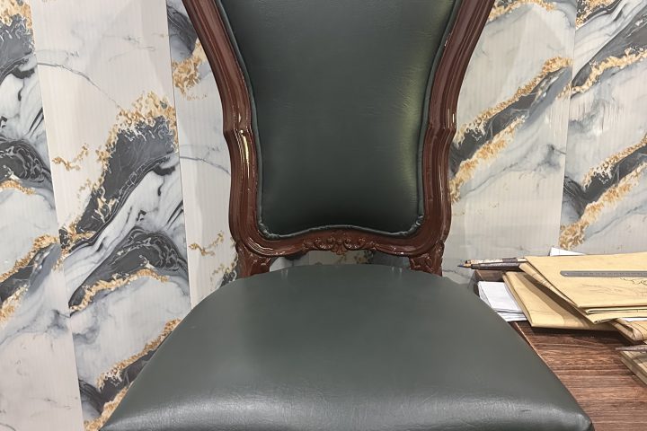 Carved High-Back Leather Chair — handcrafted wooden furniture from Chiniot, Pakistan