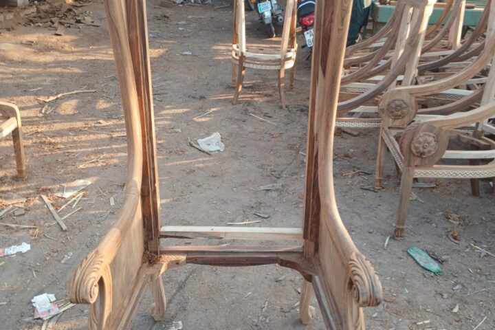 Floral crest high-back armchair — workshop photo