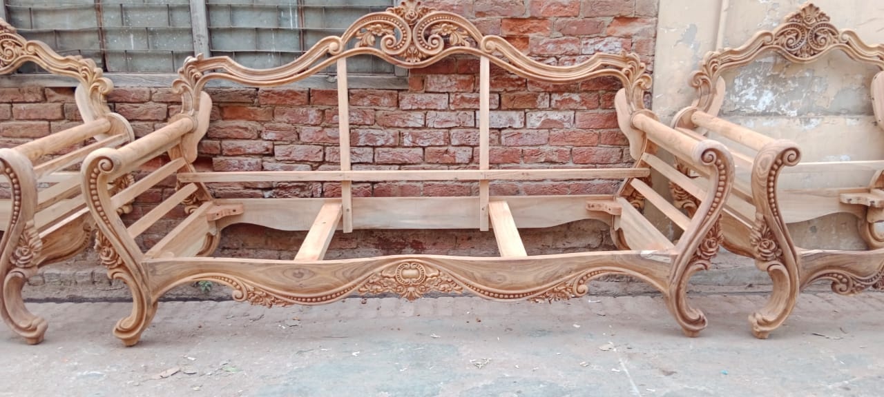 Rose-carved sofa — workshop photo from above