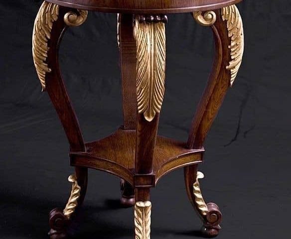 Gilt-Leaf Round Side Table — handcrafted wooden furniture from Chiniot, Pakistan